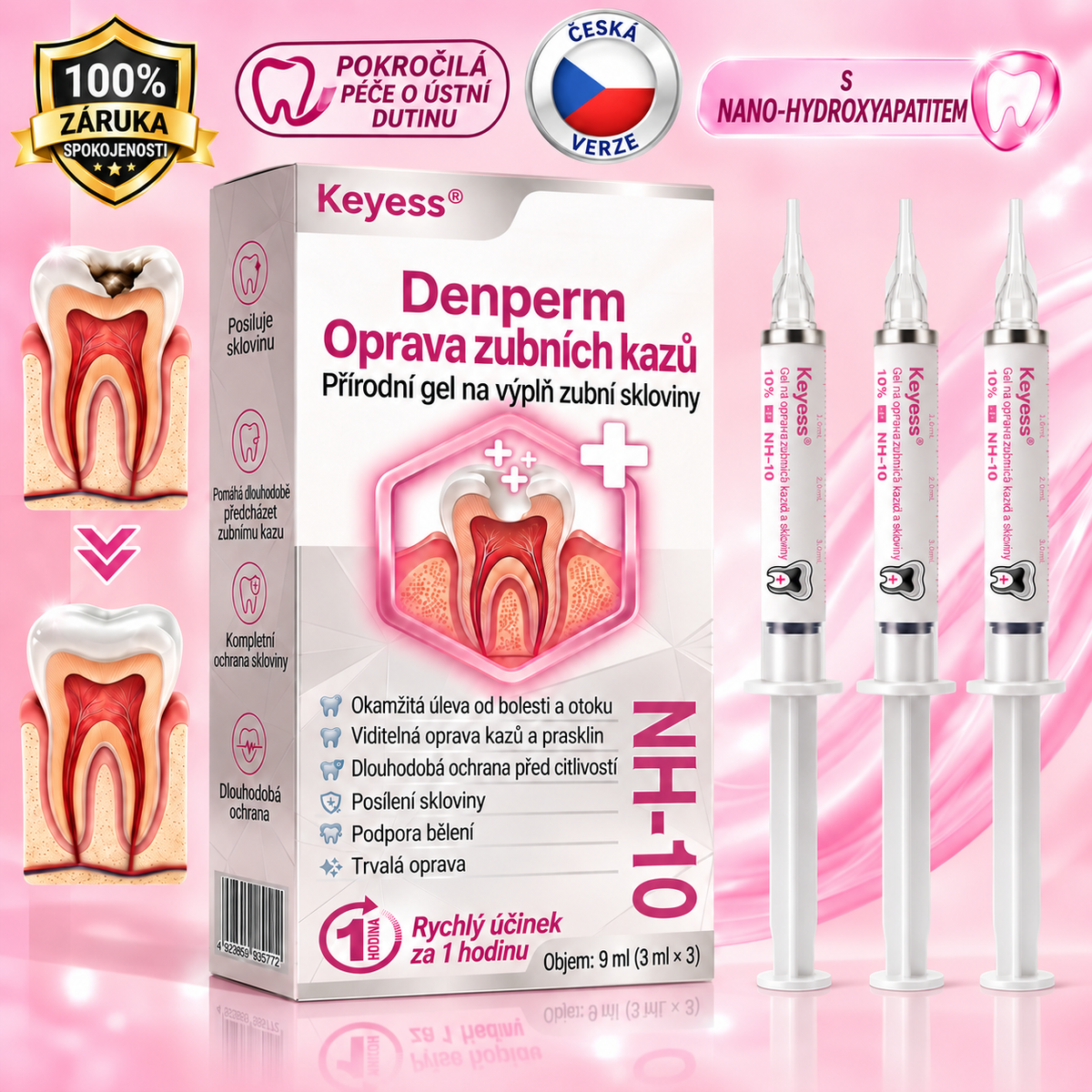 Keyess® DenPerm🎉🧣🧣 — Gel pro péči o zubní sklovinu při kazech, citlivých zubech a oslabené sklovině