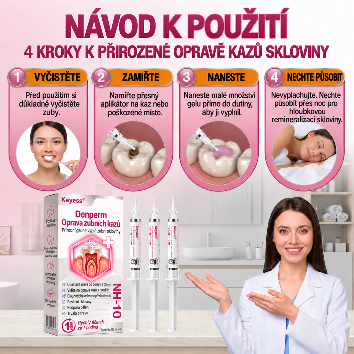 Keyess® DenPerm🎉🧣🧣 — Gel pro péči o zubní sklovinu při kazech, citlivých zubech a oslabené sklovině