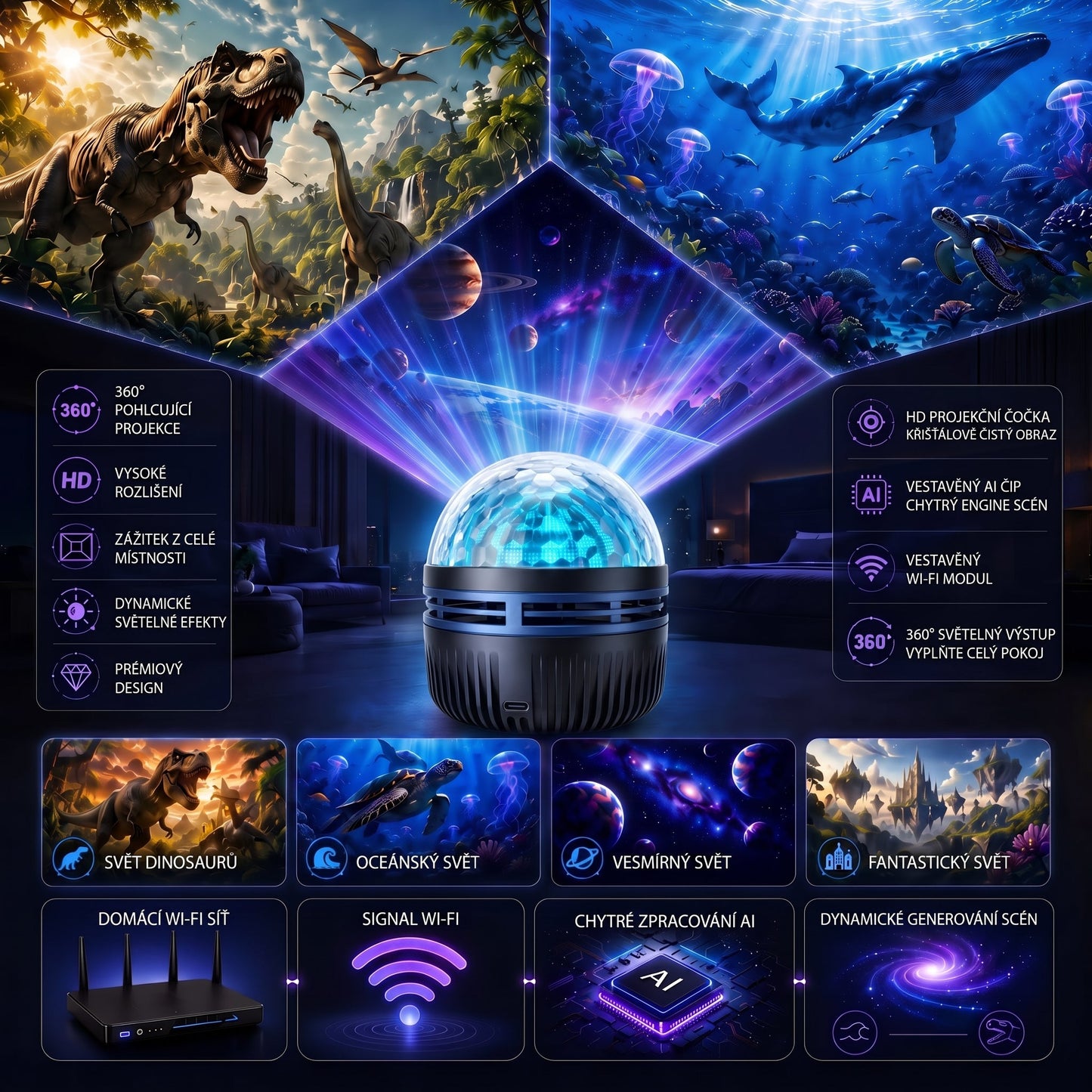 Oficiální obchod | 🦖🌌 SCNDR® 360° chytrý holografický projektor hvězdné oblohy (HD chytrý dynamický 5D)